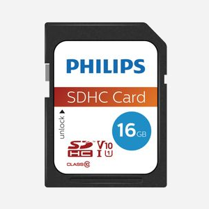 Philips FM16SD45B/00 Carte SDHC 16 Go UHS-I Classe 10 - Vitesse Lecture 80 Mo/s, Classe Vitesse UHS U1, Classe Vitesse Vidéo V10, Dimensions 24x32x2.1mm