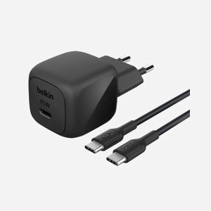 Belkin WCA013KQ1MBK-B6 Chargeur Secteur USB-C 45W Power Delivery 3.1, câble USB-C vers USB-C 1m, Compatible iPad/MacBook Air, Noir