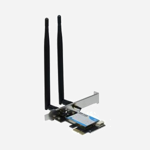 Inter-Tech EP-132 : Carte réseau interne WLAN/Bluetooth 600 Mbps PCI Express, Wi-Fi 5 (802.11ac) bi-bande 2.4/5 GHz, Bluetooth 4.2, antennes externes.