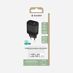 Bigben Connected BASECS2USBACPDB Chargeur Secteur Noir 32W USB-A + USB-C Power Delivery compatible Android/iOS. Détection automatique du courant. - Miniature 4