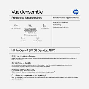 HP ProDesk 4 SFF G1i - Intel Core Ultra 5 225, 8Go DDR5, 256Go SSD NVMe, Intel Graphics, Wi-Fi 6, Windows 11 Pro - PC de bureau professionnel. - Miniature 2