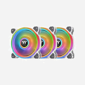 Thermaltake Riing Quad 12 RGB Ventilateur PC 120mm Blanc (x3) - 500-1500 RPM, 1.4 mmH2O, 40.9 CFM, 19.8-25.2 dB, Roulement Hydraulique, 54 LEDs RGB