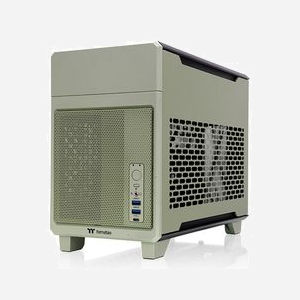 Thermaltake TR100 Mini Tower Vert - Boîtier PC Mini-ITX, 2x 2.5", 3 slots, USB 3.2 Gen 1/Gen 2, Radiateurs 120/240mm, SFX, 179x391x294mm