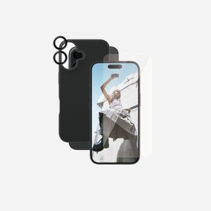 PanzerGlass CARE by ® Fashion Bundle 3-en-1 pour iPhone 16, Housse Transparente, Silicone/Verre Trempé/PET, Résistant Chocs et Rayures, Revêtement Oléophobique