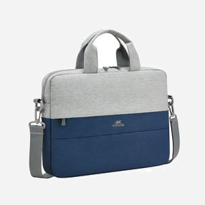 Rivacase 7522 Malette 14" (35.6cm) Bleu/Gris, Polyester Recyclé, 2 Poches Avant, Sangle Épaule Amovible, 370x60x270mm, Résistant Eau/Poussière - Miniature 1