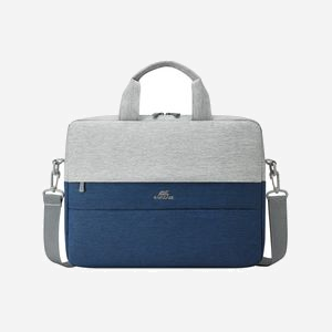 Rivacase 7522 Malette 14" (35.6cm) Bleu/Gris, Polyester Recyclé, 2 Poches Avant, Sangle Épaule Amovible, 370x60x270mm, Résistant Eau/Poussière - Miniature 2