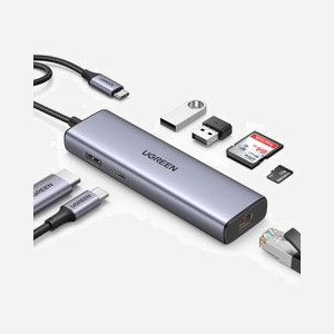 Ugreen Hub 90568 USB-C vers 2x USB 3.0, HDMI, RJ45, Lecteur SD/TF, Port PD - 7 Ports - Miniature 1