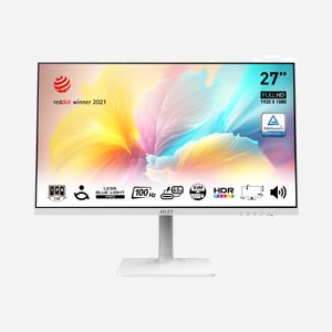 MSI Modern MD272XPWDE Écran LCD 27" Full HD (1920x1080) IPS, 4ms GTG, 100Hz, USB Hub, HDMI/DisplayPort, VESA Adaptive Sync, Réglage Hauteur, Blanc - Miniature 1