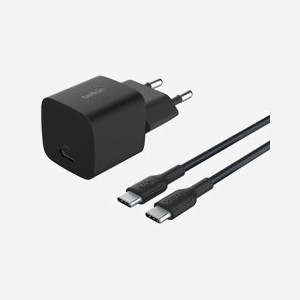 Belkin BoostCharge 25W USB-C Power Delivery 3.1 Noir (WCA012KQ1MBK-B6) - Chargeur Secteur pour Smartphone, Tablette, Console Portable - Câble USB-C inclus