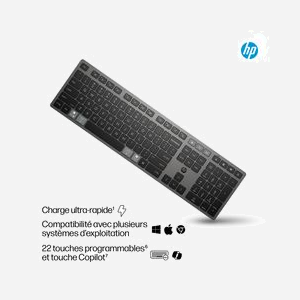 HP Clavier sans fil rechargeable multi-appareil 720 (9T5B1AA) USB + Bluetooth, Portée 10m, 10 millions de frappes, Compatible Windows/macOS/ChromeOS - Miniature 3