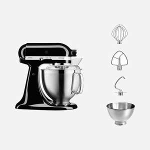 Robot de cuisine KitchenAid Artisan 5KSM185PSEOB Noir 300W, bol 4.8L Inox, 10 vitesses, contrôle par foie, rotation planétaire, dimensions 240x370x360mm - Miniature 2
