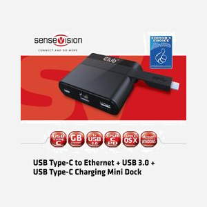 CLUB3D Mini Dock USB Type-C vers Ethernet Gigabit + USB 3.2 Gen 1 Type-A + USB Type-C Charging, 1x RJ45, Noir, 78x60x19mm, RoHS, CSV-1530 - Miniature 2