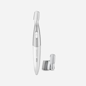 Tondeuse de Précision Braun FG1106 Argent - Lame Sourcils/Visage, 1 vitesse, Sans Fil, Batterie AA, Sabot 5mm, Tête de Tondeuse, Capuchon de Protection