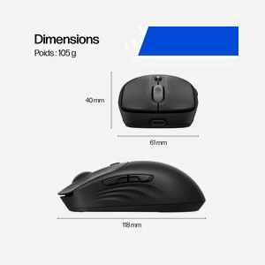 Souris sans fil rechargeable HP 705 EMEA AZ7B1AA#ABB - 118x61x40mm, 105g, connectivité Wireless, compatible Windows, macOS, Linux - Miniature 2