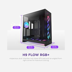 NZXT H9 Flow RGB+ Noir - Boîtier PC Midi Tower ATX/EATX, Mesh/Verre trempé, Vent. 1x120mm, USB 3.2 Gen 1/Gen 2x2, Radiateurs 420/360/120 mm, Ref CM-H92FB-P1 - Miniature 2