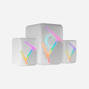 Mars Gaming MS-H21 Blanc : Système Audio 2.1, 35W RMS, 20-20000Hz, Impédance 4 Ohm, Connectivité Filaire Jack 3.5mm et USB, Rétroéclairage RGB - Miniature 2