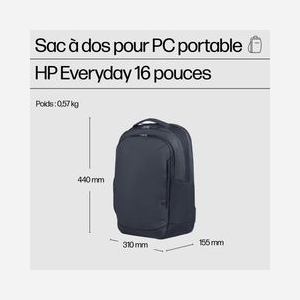 HP Sac à Dos Everyday 16" Gris - Polyester - Compartiment PC Portable jusqu'à 16.1" - 310 x 155 x 440 mm - 21L - A08JXAA - Miniature 4