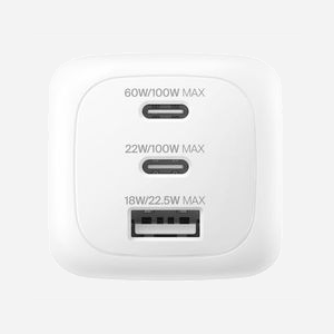 Belkin WCH016HQWH Chargeur Secteur Universel 100W GaN, 2x USB-C Power Delivery 3.1 (100W), 1x USB-A 3.2 Gen 1 (22.5W), PPS, Blanc, EU/UK
