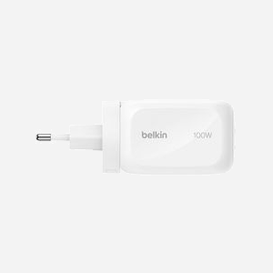 Belkin WCH016HQWH Chargeur Secteur Universel 100W GaN, 2x USB-C Power Delivery 3.1 (100W), 1x USB-A 3.2 Gen 1 (22.5W), PPS, Blanc, EU/UK - Miniature 2