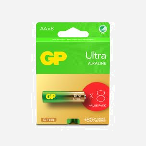 GP Batteries Ultra Alkaline GP15AU - Pile AA/LR06 Alcaline 1.5V, Diamètre 1.45cm, Hauteur 50.5mm, Boîte de 8, Certification IEC 60086-2