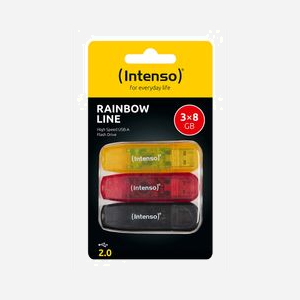 Intenso Rainbow Line - Lot de 3 Clés USB 8Go USB-A 2.0 - Lecture 28 Mo/s Écriture 6.5 Mo/s - Corps Plastique Multicolore - Dimensions 65x19x9mm