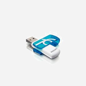 Philips Clé USB 2.0 FM16FD05B/00 16Go Type-A, Lecture 14Mo/s, Ecriture 5Mo/s, AES 256-bit, Compatible Windows, macOS, Linux. Bleu/Blanc