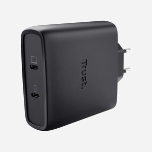 Trust Chargeur Secteur USB-C GaN 100W (2 ports) Power Delivery 3.0/PPS, câble USB Type-C 2m, protections surcharge/surchauffe/court-circuit - Miniature 1