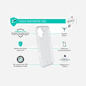BIG BEN Coque de Protection iPhone 16 FCFEELIP16T 6.1" Transparent, Plastique Recyclé 50%, Anti-Choc 2m, Système Tryax 3D, Compatible Force Glass - Miniature 2