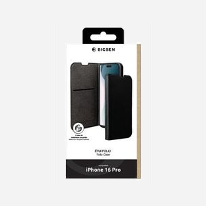 BIG BEN FOLIOIP16P : Étui Folio iPhone 16 Pro 6.3" Noir, Effet Cuir Saffiano, Porte-cartes, Support Vidéo, Plastique Recyclé (GRS), Compatible MagSafe - Miniature 2