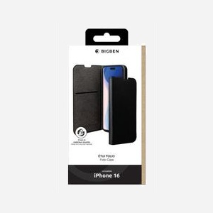 BIG BEN FOLIOIP16 Noir - Coque Folio pour iPhone 16 (6.1") - Plastique Recyclé 65% - Compatible MagSafe - Anti-choc 2m - Porte Cartes - Certification GRS - Miniature 2