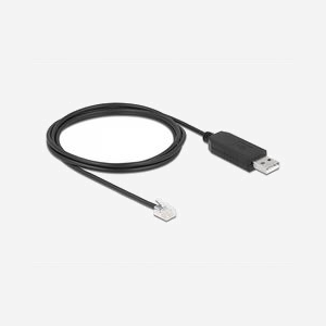 DeLOCK 66735 Convertisseur RJ-12 vers USB 2.0 Type-A, 2m, Noir, Chipset FTDI FT231X, FIFO 512o, Compatible Windows 8.1/10