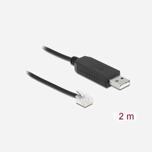 DeLOCK 66735 Convertisseur RJ-12 vers USB 2.0 Type-A, 2m, Noir, Chipset FTDI FT231X, FIFO 512o, Compatible Windows 8.1/10 - Miniature 2
