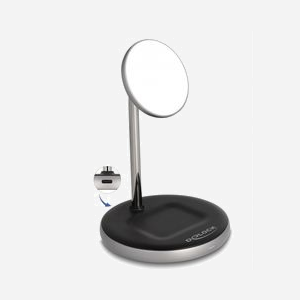 DeLOCK Station de Charge Qi 2-en-1 5/7.5/10/15W Noir/Gris/Blanc, USB-C, 2 appareils, 12V, Support Smartphone, Câble USB-C inclus