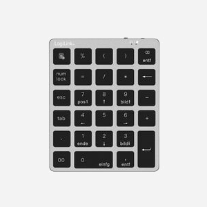 LogiLink ID0212 : Clavier numérique Bluetooth Gris - 28 touches ciseaux, portée 10m, batterie 140mAh, ABS/Aluminium, compatible Windows/macOS, 100x121x12.5mm, 95g