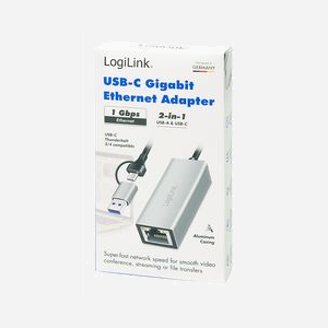 LogiLink UA0238B : Adaptateur Ethernet Gigabit USB 3.2 Gen 1 (Type-A/Type-C) 1000 Mbit/s, RJ-45, ABS, 24x60x17mm, Gris, Compatible PC/Laptop - Miniature 2