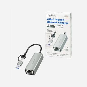 LogiLink UA0238B : Adaptateur Ethernet Gigabit USB 3.2 Gen 1 (Type-A/Type-C) 1000 Mbit/s, RJ-45, ABS, 24x60x17mm, Gris, Compatible PC/Laptop - Miniature 3