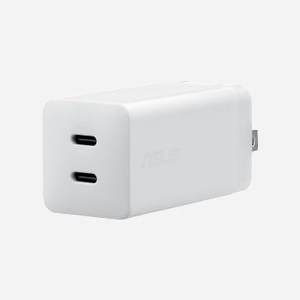 ASUS Chargeur Secteur Universel 65W (90XB09AN-BPW010) 2x USB-C Power Delivery 3.0/PPS, Charge Rapide GaN/QC4, 100-240V, câble 1.5m, Blanc
