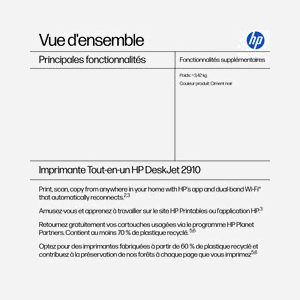 HP DeskJet 2910 All-in-One - Impression Couleur Jet d'Encre Thermique 4800x1200 DPI, Scanner 1200 DPI, Wi-Fi, 64 Mo, HP Instant Ink, Windows/macOS - Miniature 3