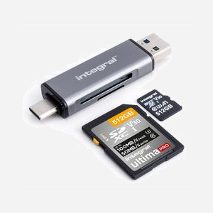 Lecteur de carte mémoire Integral INCRUSB3.2ACSDMSDR USB 3.2 Gen 1 Type-A/Type-C pour MicroSD/SD, 5000 Mbit/s, compatible Windows/macOS/Linux - Miniature 1