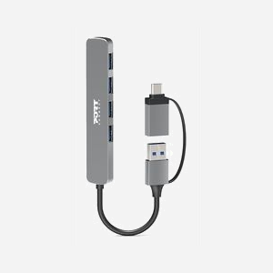 Hub USB Port Designs 900161, USB 2.0 Type-A vers 4 ports USB Type-C, 5000 Mbit/s, Aluminium, 110x60x8 mm, compatible macOS et Windows