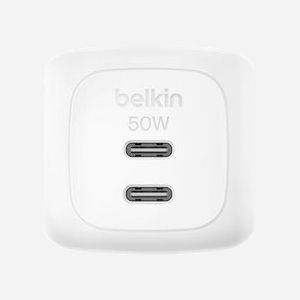 Belkin WCH019kq1MWH-B6 Chargeur Secteur Universel 50W GaN 2x USB-C Power Delivery, Protection Surtension/Surintensité, Câble 1m - Miniature 2
