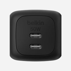 Belkin WCH019kqBK Chargeur Secteur Universel 50W 2x USB Type-C GaN Noir avec Protections Surtension, Surintensité, Surchauffe, Court-circuit