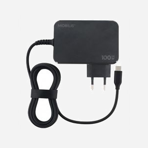 Mobilis Adaptateur Secteur Universel 100W USB-C Power Delivery & PPS, GaN, Câble 1.8m, Type C, Noir, 100x95mm, 262g, Ref: 020023