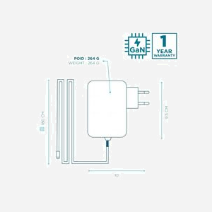 Mobilis Adaptateur Secteur Universel 100W USB-C Power Delivery & PPS, GaN, Câble 1.8m, Type C, Noir, 100x95mm, 262g, Ref: 020023 - Miniature 3