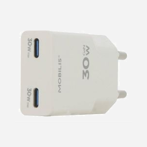 Mobilis Chargeur Secteur Universel 30W, 2 Ports USB-C PD/PPS, GaN, Type C, Blanc, 82x37x15mm, 52g, Compatible Smartphones/Tablettes - Miniature 1