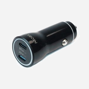 Mobilis 020022 Chargeur Auto Allume-Cigare 2x USB-C 30W GaN 12-24V / 5-20V Noir pour Smartphone & Tablette, 25x25x60mm, 14g