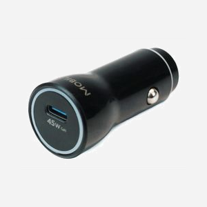 Mobilis 020017 Chargeur Auto USB-C 45W GaN, 12-24V, Sortie 5-20V, Charge Rapide Smartphone/Tablette, Noir, Dimensions 25x25x60mm, 1 Port USB-C