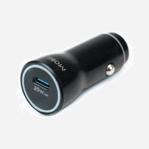 Mobilis 020016 Chargeur Auto Allume-cigare USB-C 20W GaN Charge Rapide Smartphones Tablettes 12-24V Sortie 5/9/12V Noir