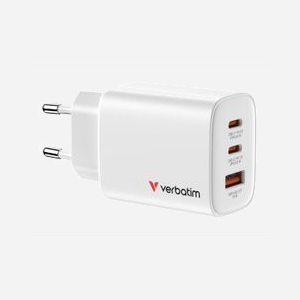 Verbatim 32353 - Chargeur Secteur Universel 65W, 2x USB-C Power Delivery 3.0, 1x USB-A 3.2 Gen 1, Quick Charge 3.0, GaN, Blanc - Miniature 1
