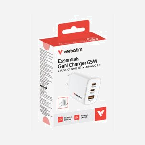 Verbatim 32353 - Chargeur Secteur Universel 65W, 2x USB-C Power Delivery 3.0, 1x USB-A 3.2 Gen 1, Quick Charge 3.0, GaN, Blanc - Miniature 3